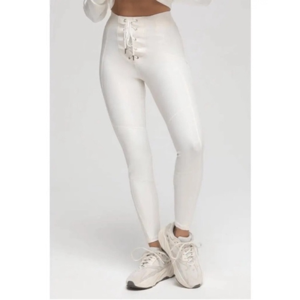 Good American Bombshell Ivory Lace-Up Leggings Size 2